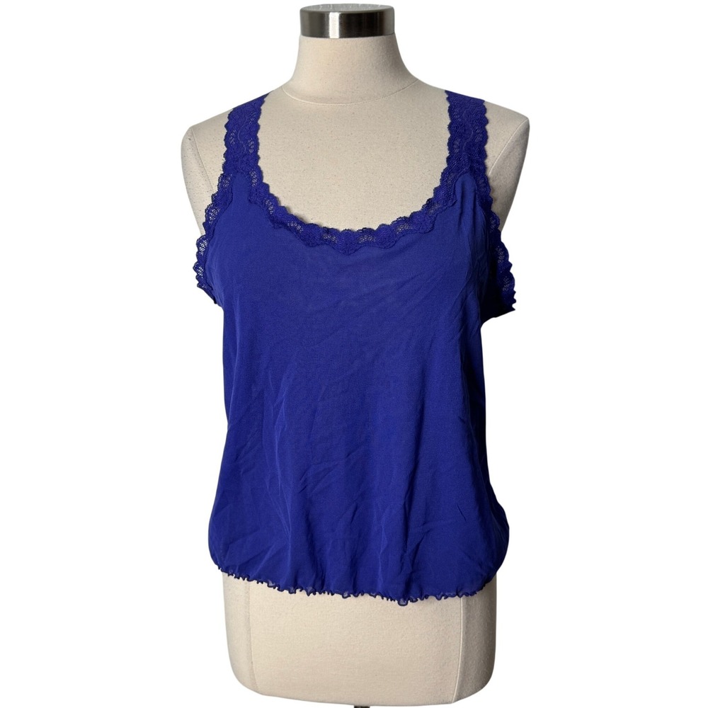 Cacique Y2K Blue Lace Trim Mesh Camisole Tank Top Womens‎ Size 18 20